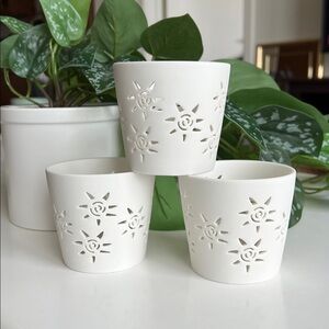 Ceramic Tea Light Candle Holders Sun Cutouts Set of 3 Vintage
